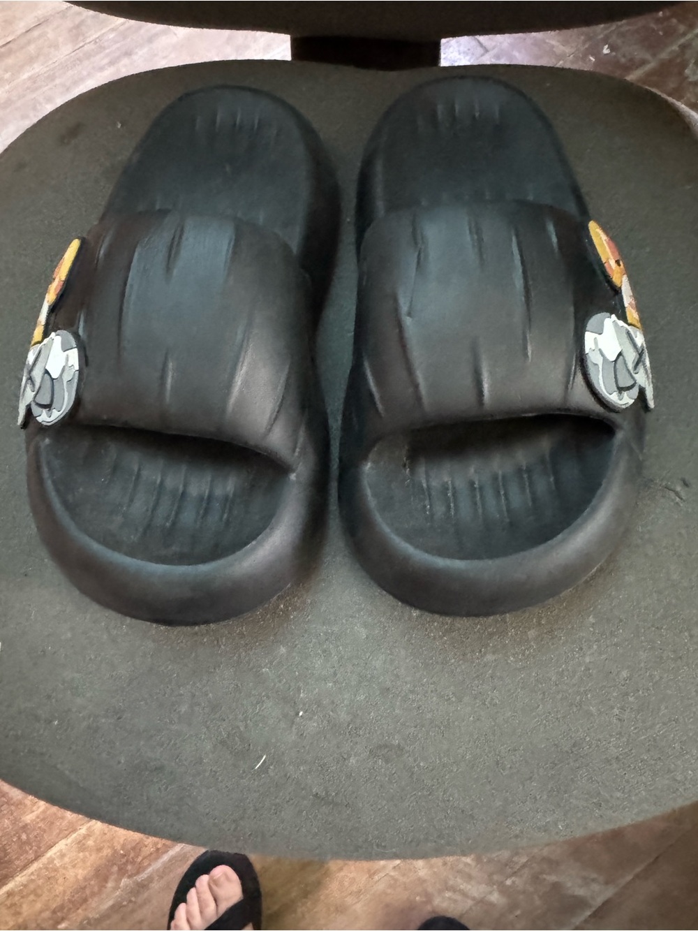 Adult Black Slide Sandals with Cartoon Charm